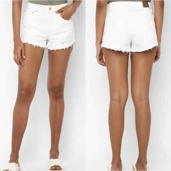 American Eagle Super Stretch Distressed Denim Shorts 4" White Raw Hem Women 14 - Picture 1 of 10